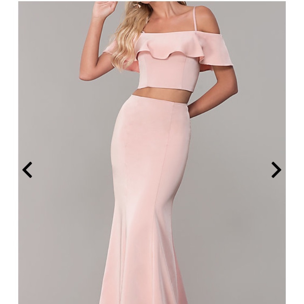 Long Two-Piece Ruffled Off-the-Shoulder Prom Dress